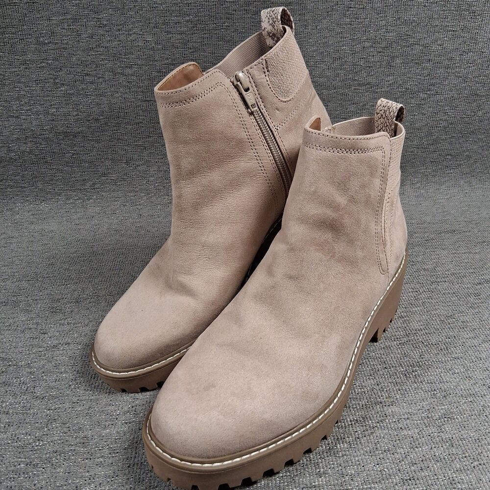 Universal Thread Taupe Suede Lug Sole Platform Ankle Boots Side Zip Size 9
